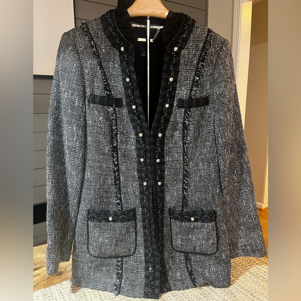 White House Black Market Tweed Blazer with Black Accents